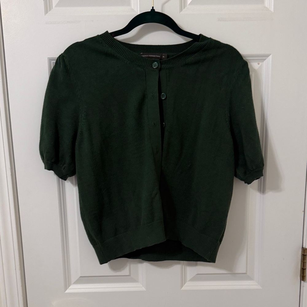 French Connection Forest Green Short Sleeve Button Front Cardigan XL